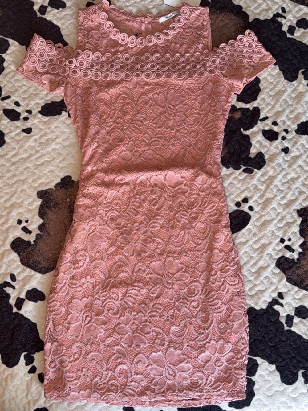 Papaya Pink Lace Cold-Shoulder Mini Dress